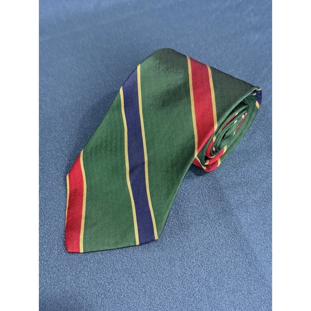 Brooks Brothers Makers Striped Regimental Tie Blue Green Silk USA 3 5/8 X 59